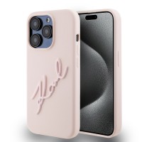Karl Lagerfeld iPhone 15 Pro Case Signature Silicone Pink