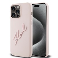Karl Lagerfeld iPhone 15 Pro Max Case Signature Silicone Pink