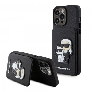 Karl Lagerfeld iPhone 15 Pro Max Hülle Case Cardslot Stand K & C Schwarz