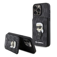 Karl Lagerfeld iPhone 15 Pro Max Case Cardslot Stand Cover Black