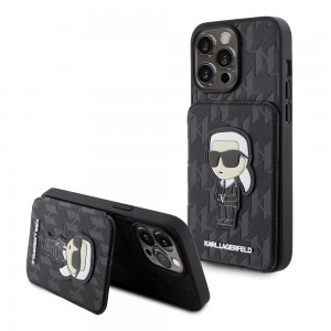 Karl Lagerfeld iPhone 15 Pro Max Hülle Case Cardslot Stand Cover Schwarz