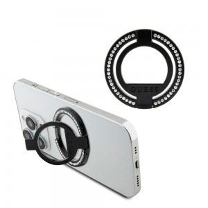 Guess Ring für iPhone mit MagSafe Stand Rhinestone Strass Schwarz