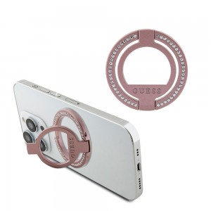 Guess Ring für iPhone mit MagSafe Stand Rhinestone Strass Rosa