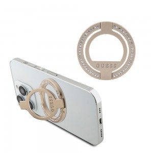 Guess Ring für iPhone mit MagSafe Stand Rhinestone Strass Gold