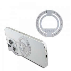 Guess Ring für iPhone mit MagSafe Stand Rhinestone Strass Silber