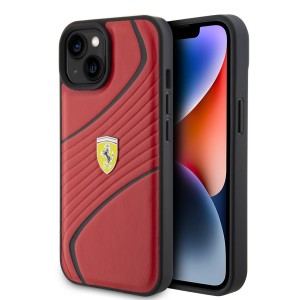 Ferrari iPhone 15 Case Cover Twist Metal Logo Red