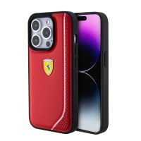 Ferrari iPhone 15 Pro Case Cover Perforated Reflective Red