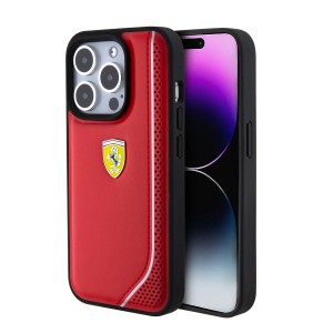 Ferrari iPhone 15 Pro Hülle Case Cover Perforated Reflective Rot