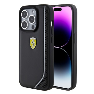 Ferrari iPhone 15 Pro Hülle Case Cover Perforated Reflective Schwarz