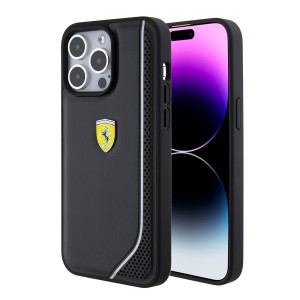 Ferrari iPhone 15 Pro Max Case Cover Perforated Reflective Black