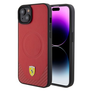Ferrari iPhone 15 Plus Hülle Case Cover Carbon MagSafe Rot