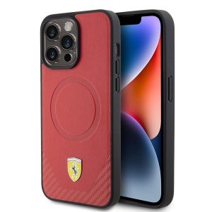 Ferrari iPhone 15 Pro Hülle Case Cover Carbon MagSafe Rot