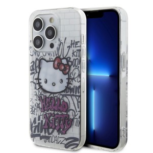 Hello Kitty iPhone 14 Pro Hülle Case Cover Graffiti Kitty auf Ziegelsteinen Weiß