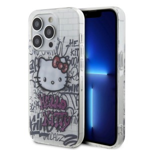 Hello Kitty iPhone 15 Hülle Case Cover Graffiti Kitty auf Ziegelsteinen Weiß