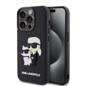 Karl Lagerfeld iPhone 15 Pro Hülle Case Silikon Karl Choupette 3D Schwarz