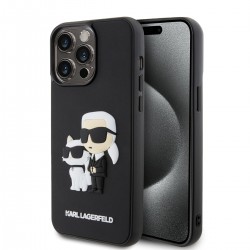 Karl Lagerfeld iPhone 15 Pro Max Hülle Case Silikon Karl Choupette 3D Schwarz