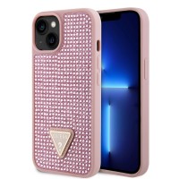 Guess iPhone 15 14 13 Hülle Case Cover Triangle Strass Rosa Pink