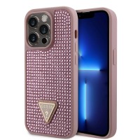 Guess iPhone 15 Pro Hülle Case Cover Triangle Strass Rosa Pink