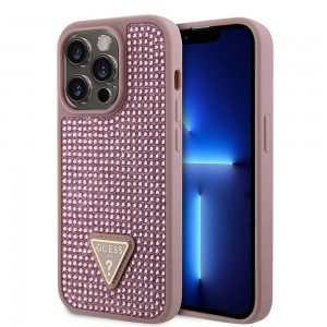 Guess iPhone 15 Pro Case Cover Triangle Rhinestone Pink