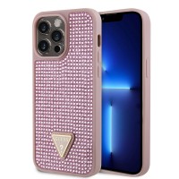 Guess iPhone 15 Pro Max Hülle Case Cover Triangle Strass Rosa Pink