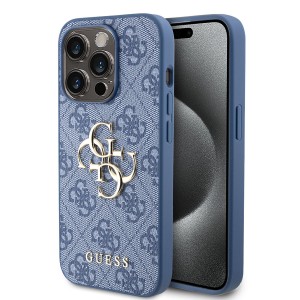 Guess iPhone 15 Pro Hülle Case Cover Big Metal Logo 4G Blau