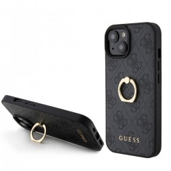 Guess iPhone 15 Hülle Case Cover 4G Ring Stand Halter Grau
