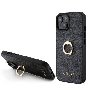 Guess iPhone 15 Case Cover 4G Ring Stand Holder Gray