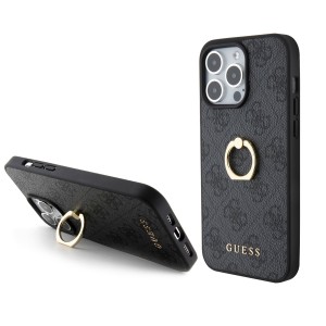 Guess iPhone 15 Pro Max Case Cover 4G Ring Stand Holder Gray