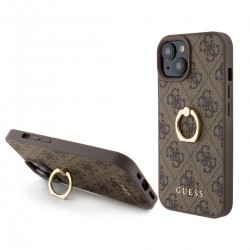 Guess iPhone 15 Hülle Case Cover 4G Ring Stand Halter Braun