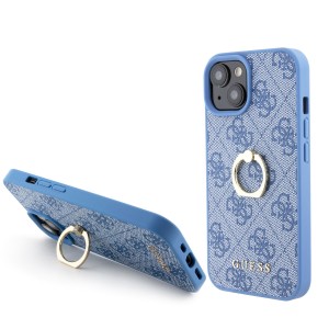 Guess iPhone 15 Case Cover 4G Ring Stand Holder Blue