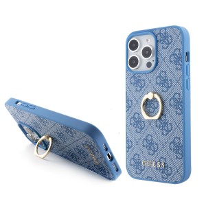 Guess iPhone 15 Pro Max Case Cover 4G Ring Stand Holder Blue