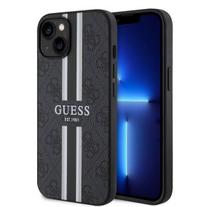 Guess iPhone 15 Hülle Case Cover 4G Printed Stripes Schwarz