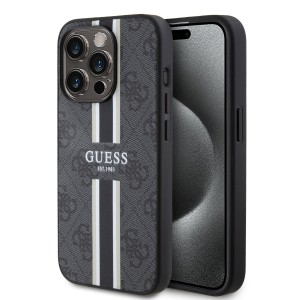 Guess iPhone 15 Pro Hülle Case Cover 4G Printed Stripes Schwarz