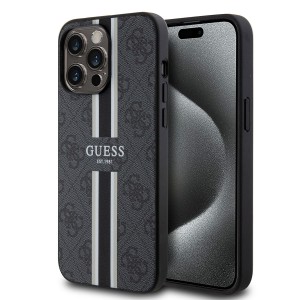 Guess iPhone 15 Pro Max Hülle Case Cover 4G Printed Stripes Schwarz