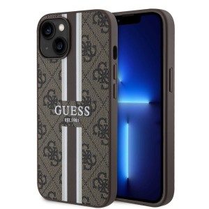 Guess iPhone 15 Hülle Case Cover 4G Printed Stripes Braun