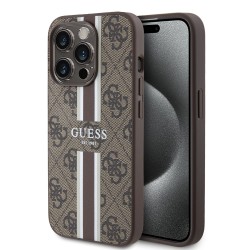 Guess iPhone 15 Pro Case Cover 4G Printed Stripes Brown