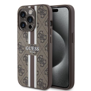 Guess iPhone 15 Pro Hülle Case Cover 4G Printed Stripes Braun