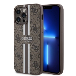 Guess iPhone 15 Pro Max Hülle Case Cover 4G Printed Stripes Braun