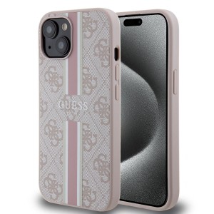 Guess iPhone 15 Case Cover 4G Printed Stripes Pink