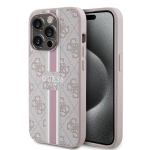 Guess iPhone 15 Pro Hülle Case Cover 4G Printed Stripes Rosa Pink