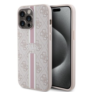 Guess iPhone 15 Pro Max Hülle Case Cover 4G Printed Stripes Rosa Pink