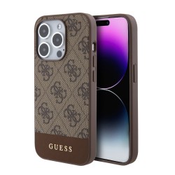 Guess iPhone 15 Pro Case Cover MagSafe 4G Stripe Brown
