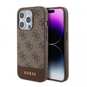 Guess iPhone 15 Pro Hülle Case Cover MagSafe 4G Stripe Braun