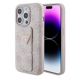 Guess iPhone 15 Pro Hülle Case Grip Stand Strass Diamond Rosa Pink