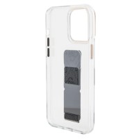 Guess iPhone 15 Pro Max Hülle Case Stand Grip Metal 4G Cover Transparent