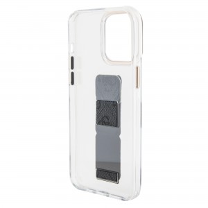Guess iPhone 15 Pro Max Case Stand Grip Metal 4G Cover Transparent