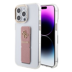 Guess iPhone 15 Pro Hülle Case Stand Grip Metal 4G Cover Transparent