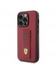 Ferrari iPhone 15 Pro Case Cover Grip Stand Metal Logo Red