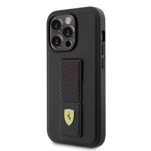 Ferrari iPhone 15 Pro Case Grip Stand Metal Logo Cover Black