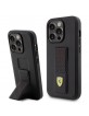 Ferrari iPhone 15 Pro Case Grip Stand Metal Logo Cover Black